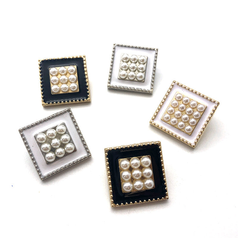 20mm Gold and Silver Square Pearl Metal Shank Buttons 12pcs