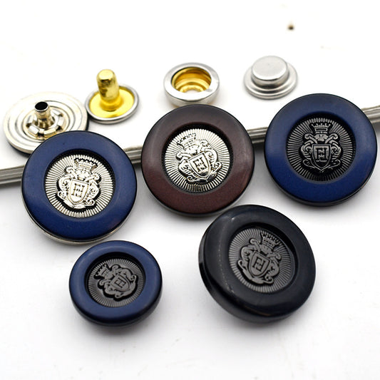 15mm Round Flat Vintage Crown 4-in-1 Metal Snap Buttons 20pcs