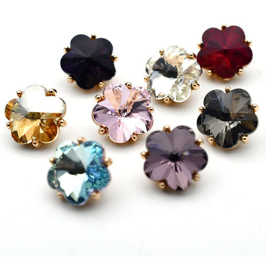 Boutons en métal à tige avec strass en verre en forme de petite fleur de 12 mm, 20 pièces