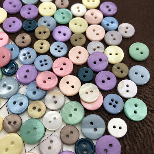 9/10/12.5mm Round 2-Hole Natural Shell Colorful Shirt Buttons 70 Pack