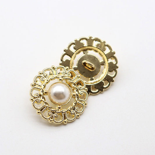 25mm Gold Round Hollow Lace Pearl Metal Shank Buttons 20pcs