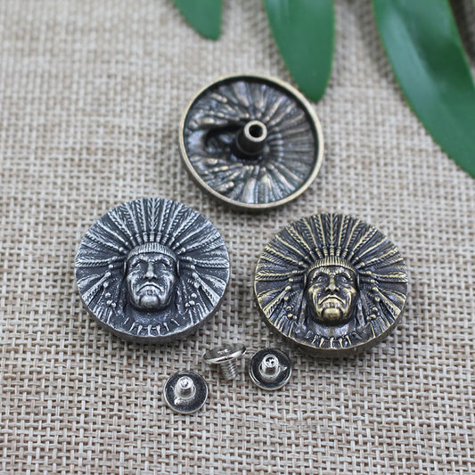 28mm Vintage Native American Chief Metal Stud Lommebok Knapper 50stk