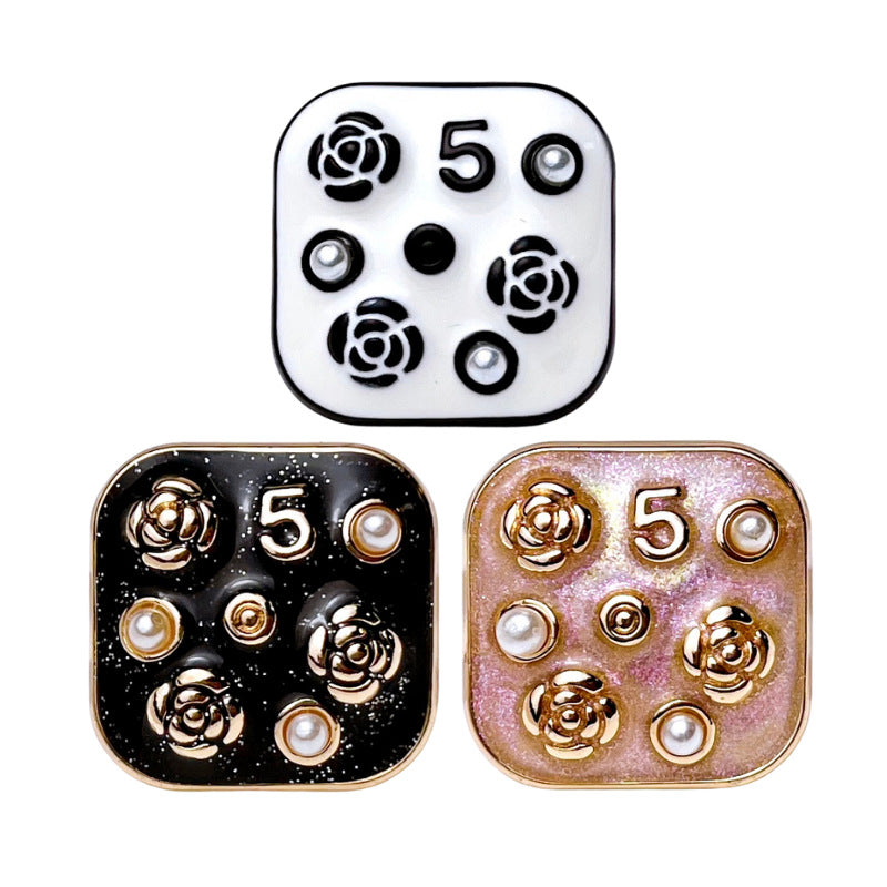 21MM Square Number 5 Pearl Flower Metal Sewing Button 10pcs