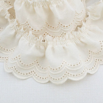 60mm Cotton Embroidered Lace Trim Pleated Double Waves 4 Yards