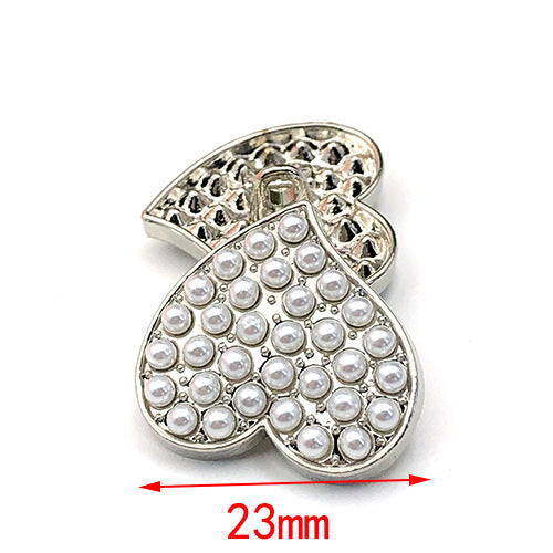 Boutons en métal en forme de cœur argenté de 23 mm avec petite perle, 20 pièces