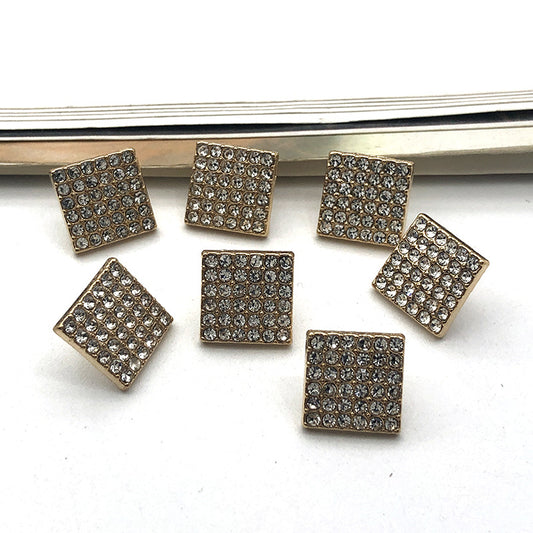 Botões de Metal com Shank em Forma de Quadrado com Strass Dourado de 15mm 12pcs