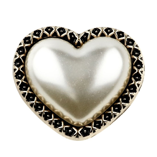 Bronze Edge White Iridescent Pearl Heart Shape Metal Shank Buttons 10pcs