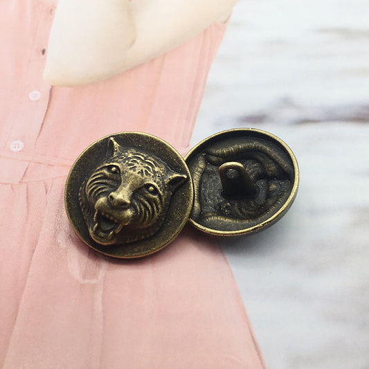 25mm Bronze Round Tiger Head Metal Shank Decorative Buttons 20pcs