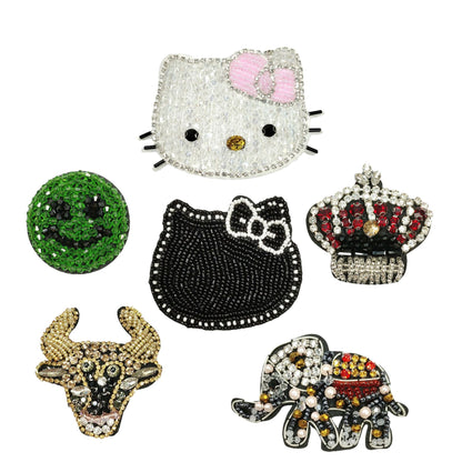 Kitty Cat Elefant Krone Hånd-Rhinestone Broderte Applikasjoner 6 Pakke