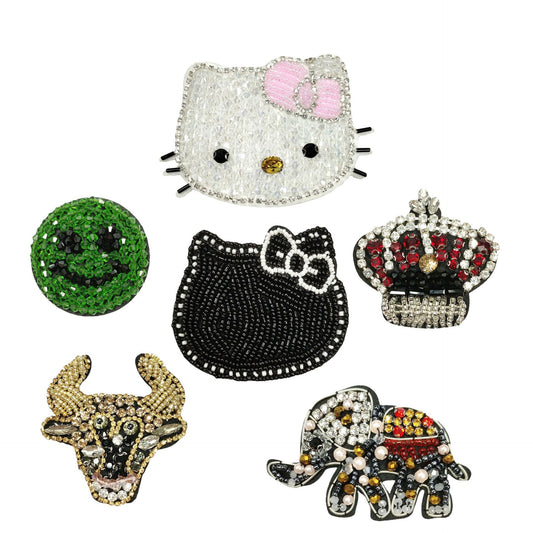 Kitty Cat Elefante Coroa Mão-Rhinestone Bordado Aplique 6 Pacote