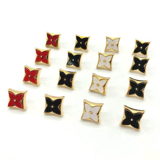 11.5mm Rhombus Four-Leaf Clover Enamel Metal Shank Shirt Buttons 20pcs