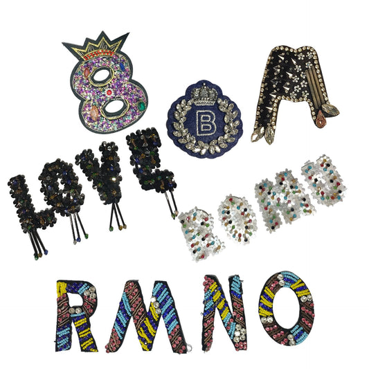 Handcrafted Sequin and Crystal Letter Embroidered Patches 6 Pack