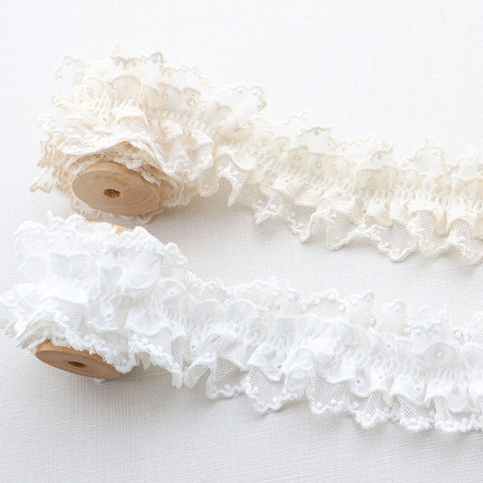 50mm Pleated Lace Trim Elastic Double Layer Ruffle 5 Yards