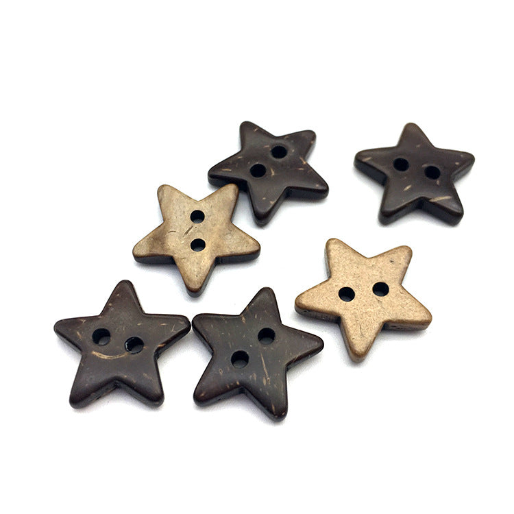 Botões de Casca de Coco Estrela de Dois Furos Castanho 16mm 50pcs