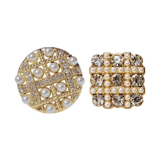 Boutons en métal à tige, 25MM, en mesh carré rond avec strass et perles, 12 pièces