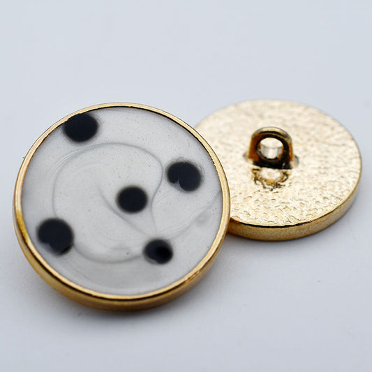 23mm Gold Round Black and White Dot Oil Metal Shank Buttons 20pcs