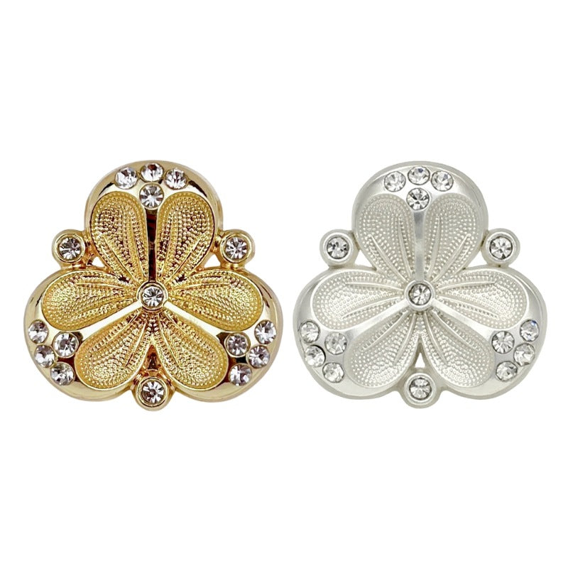 Luxury Diamond Three-Petal Flower Metal Shank Buttons 10pcs