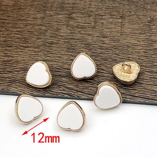 12mm White and Gold Heart Shaped Metal Shank Buttons 20pcs