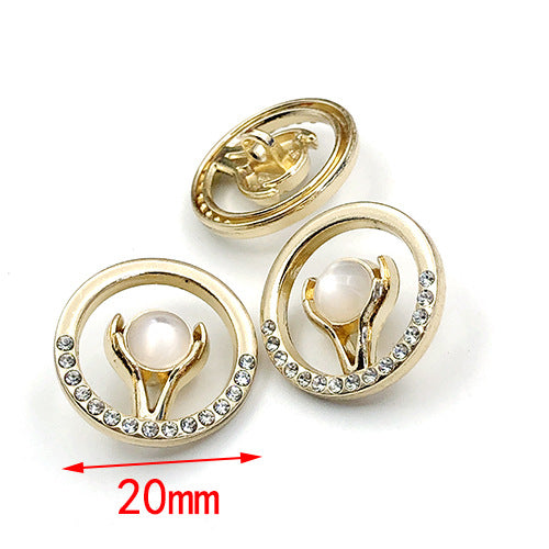 20mm Gold Round Hollow Metal Shank Buttons with Pearl Rhinestone 20pcs