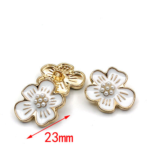 Botones de metal en forma de flor de 23 mm de oro blanco con perla pequeña, 20 piezas