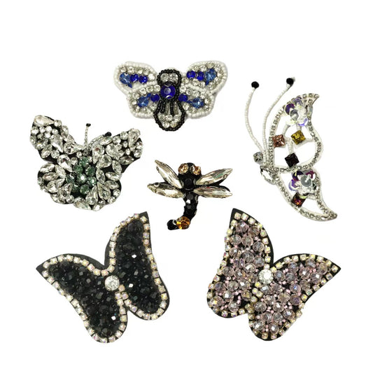 Funkelnde 3D Schmetterling Applikation Strass verziertes Patch 6er Pack