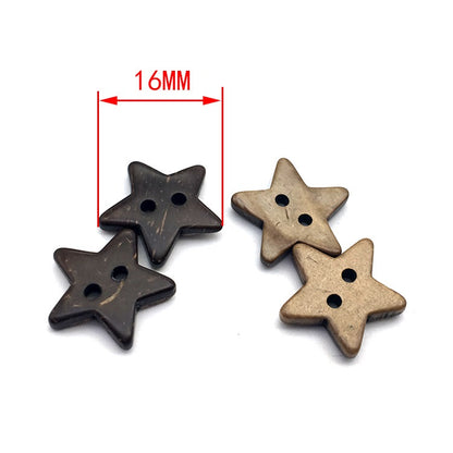 Botões de Casca de Coco Estrela de Dois Furos Castanho 16mm 50pcs