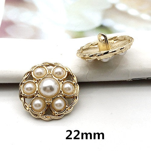 Boutons décoratifs ronds en métal avec perles et strass de 22 mm pour manteaux, 12 pièces