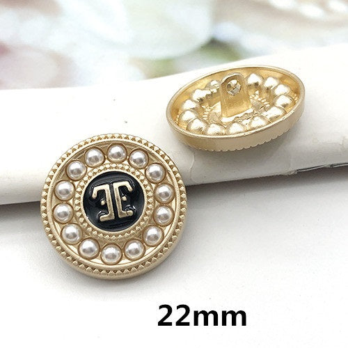 Botões Decorativos Redondos de Pérola de Metal com Strass de 22mm para Casacos 12pcs