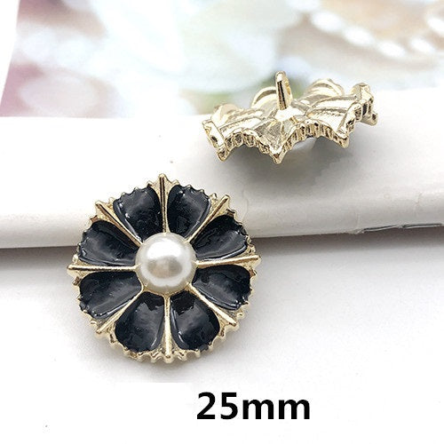 25mm Metal Pearl Rhinestone Round Shank Buttons for Sweaters 12PCS