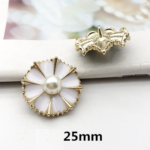 25mm Metal Pearl Rhinestone Round Shank Buttons for Sweaters 12PCS