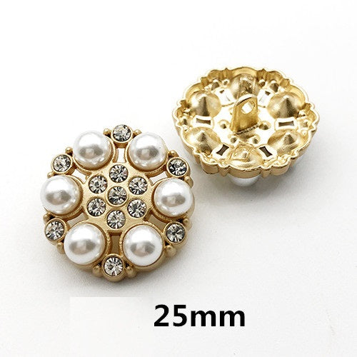 25mm Bottoni Rotondi in Metallo con Perle e Strass per Maglioni 12PCS