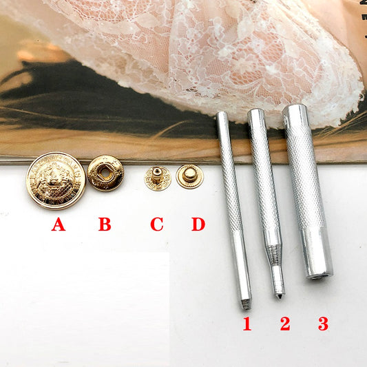 10pcs Gold Coat Metal Snap Buttons 4-in-1 Fasteners with Install Tools