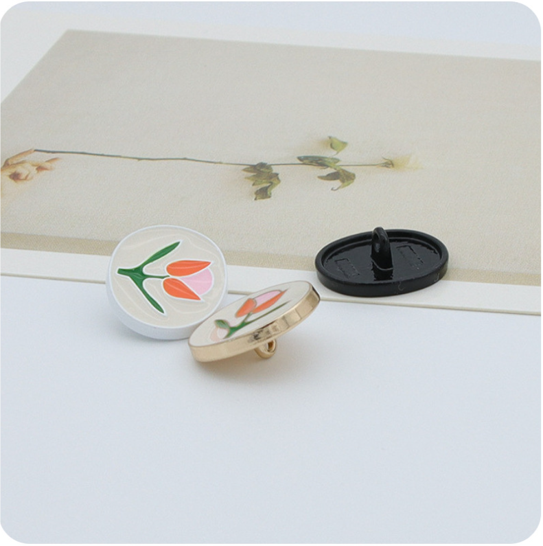 18MM Vintage Hand-Painted Oil-Drop Tulip Metal Buttons 20pcs