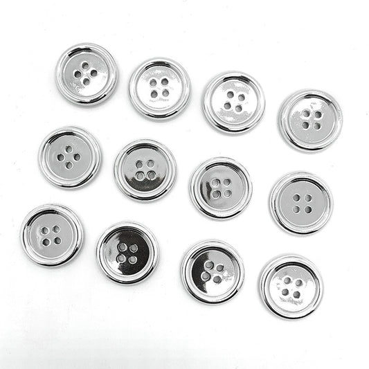 44L Electroplated Plastic Silver Edge Round Four-Hole Button 60pcs