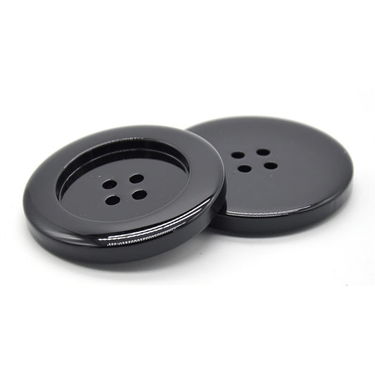 50mm Extra Large Glossy Black Resin Round Four-Hole Buttons 6pcs