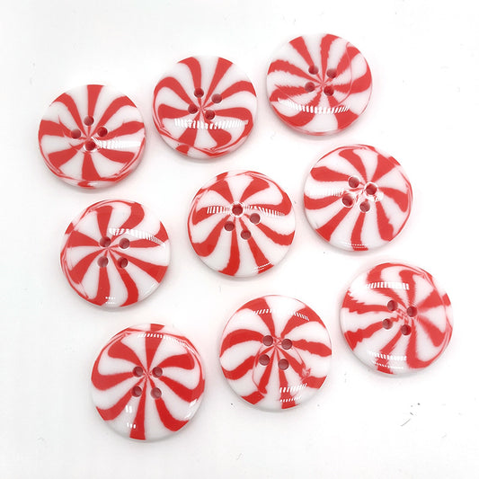 40L Red White Windmill Candy Round 4 Hole Resin Buttons 50PCS