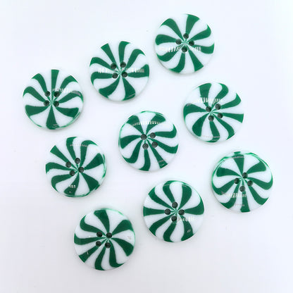 40L 1 INCH Green White Windmill Resin Buttons 50pcs