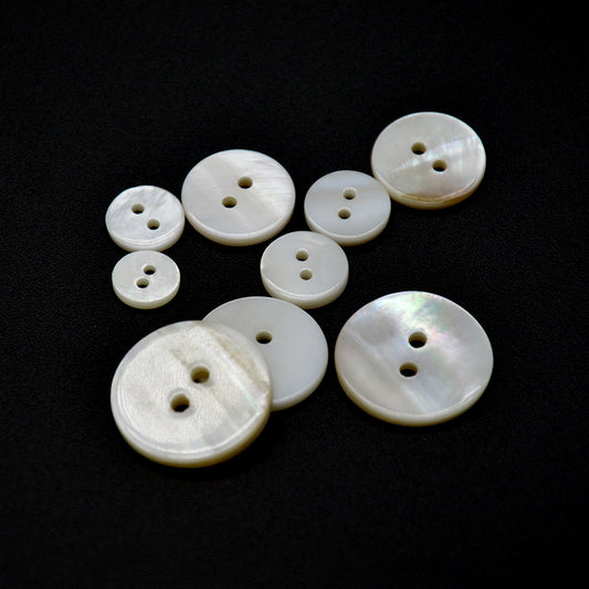 9-25mm Natural White Shell Two-Hole Flat Shirt Buttons 90 Pack(9 Sizes)