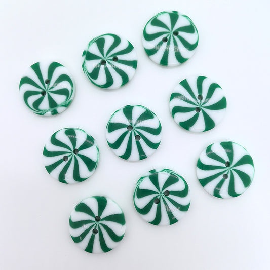 1 INCH Green White Windmill Pattern Two-Hole Resin Buttons 40pcs