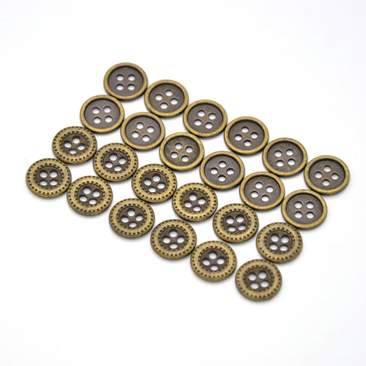 18L Antique Bronze Four-Hole Round Shirt Buttons 100 Pack