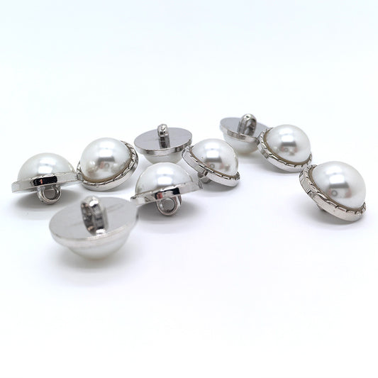 28L Mushroom-Shaped Pearl Surface Silver Plastic Shank Buttons 50pcs