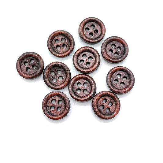 Botões de Madeira Redondos de Quatro Furos de 12mm em Redwood 100pcs