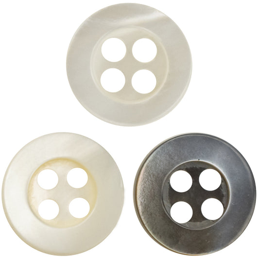 Boutons en coquille noire irisée off-white à bord large de 11,5 mm, 6 pièces