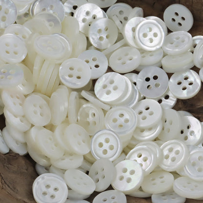 11.5MM Slim Rim Round 4-Hole White Natural Shell Buttons for Shirts 10pcs