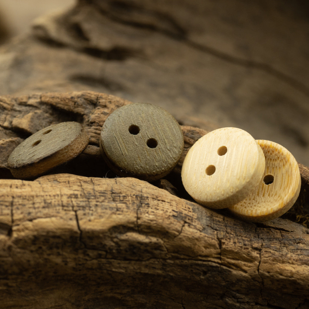 Botões de Bambu Natural, Queimados e Distintos, Pacote de 10