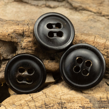 10/11.5/12.5mm Natural Black Genuine Horn Four-Hole Buttons 10pcs