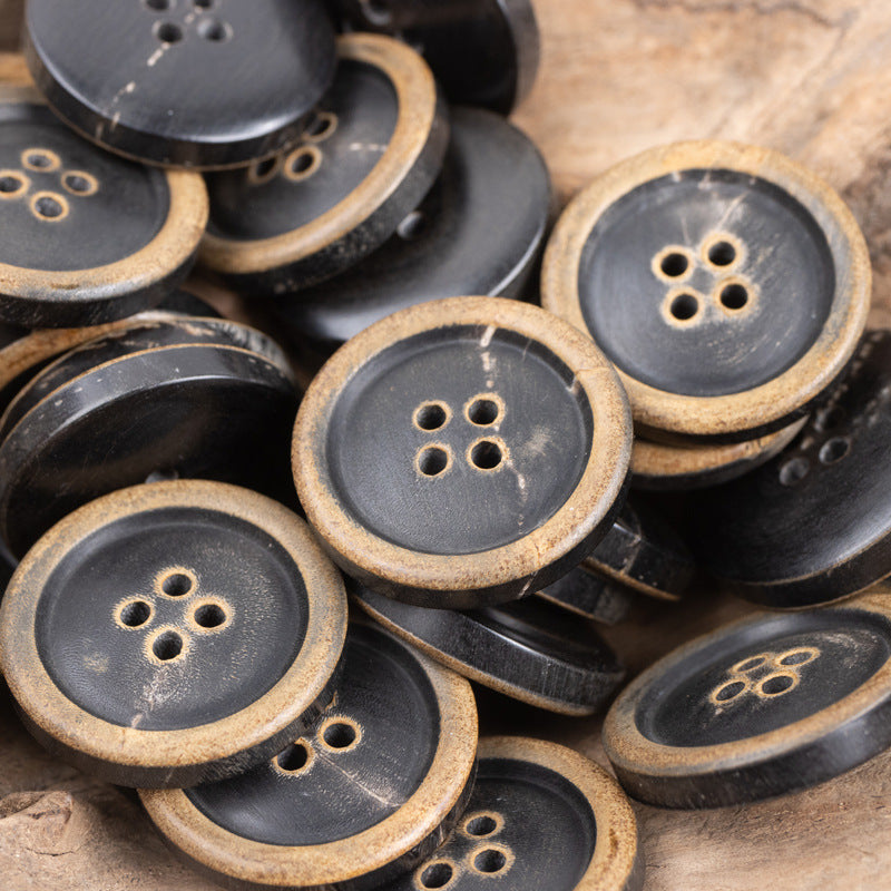 Burnt Coffee Black Genuine Horn Buttons for Wool Suits 10pcs