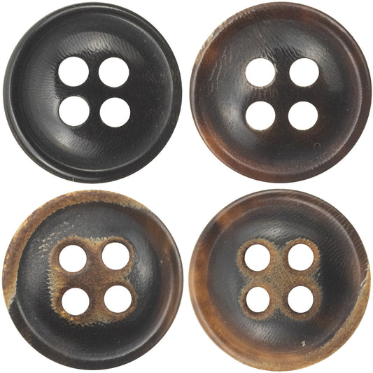 11.5MM Burnt-Edge Four-Eye Black Horn Shirt Buttons 24 Pack