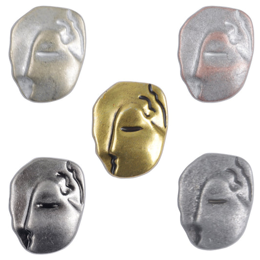 Irregular Human Face Vintage Metal Shank Clothing Buttons,5pcs