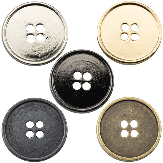 Round Slim Edged 4 Hole Zinc Alloy Metal Clothing Buttons,10pcs